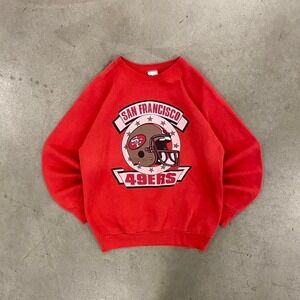 Vintage 90s NFL San Francisco 49ers Helmet Red Crewneck Sweatshirt Size L